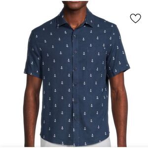 Saks Fifth Avenue navy linen anchor shirt - L